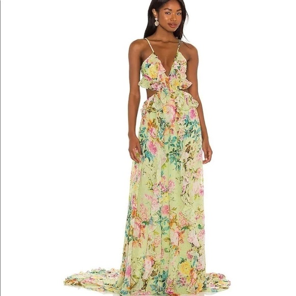 Rococo Sand x Revolve Calla gown in green NWT